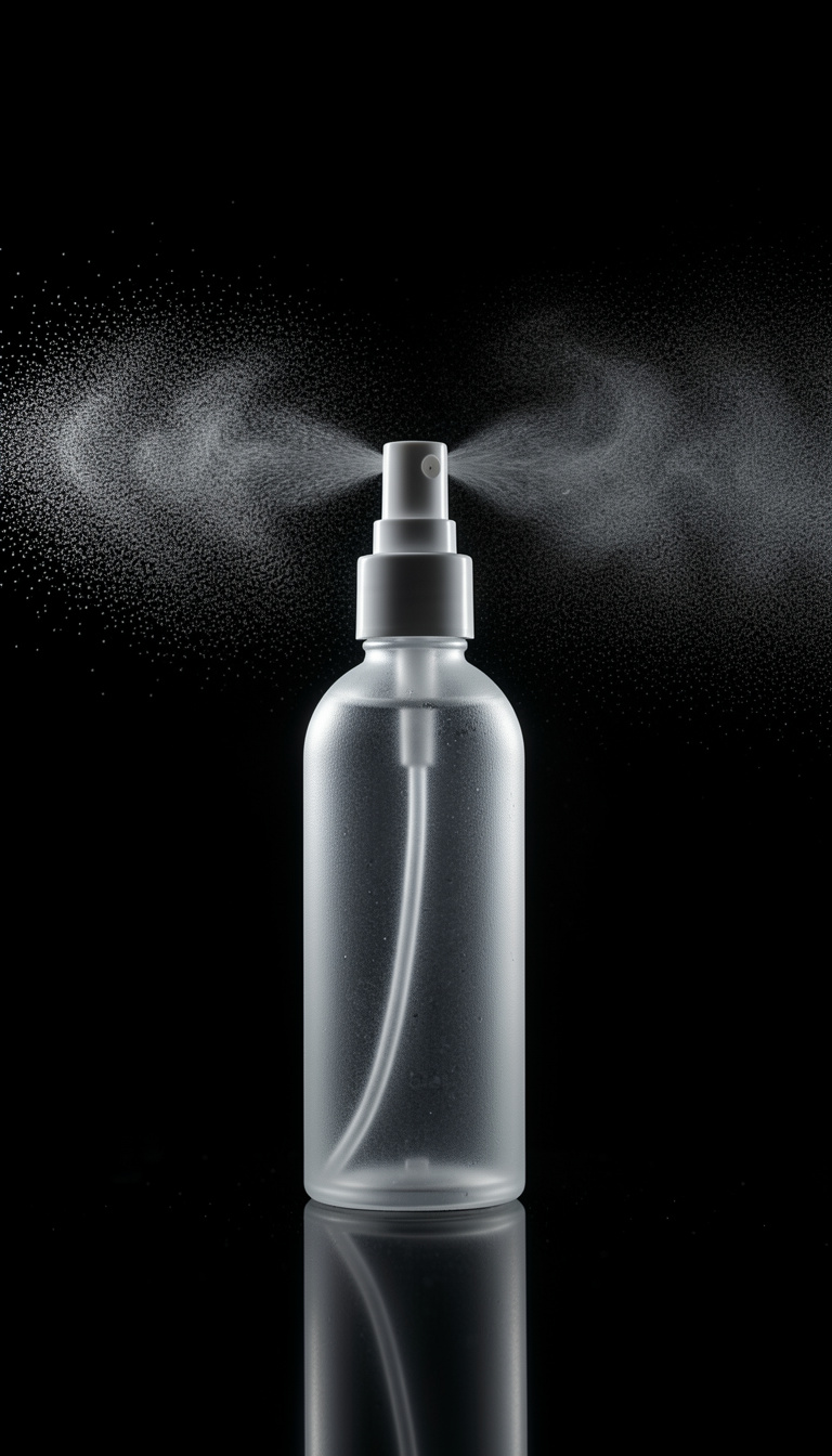 Flacon de la Brume Hydratante Écrin, 100 ml, pose sur un fond neutre